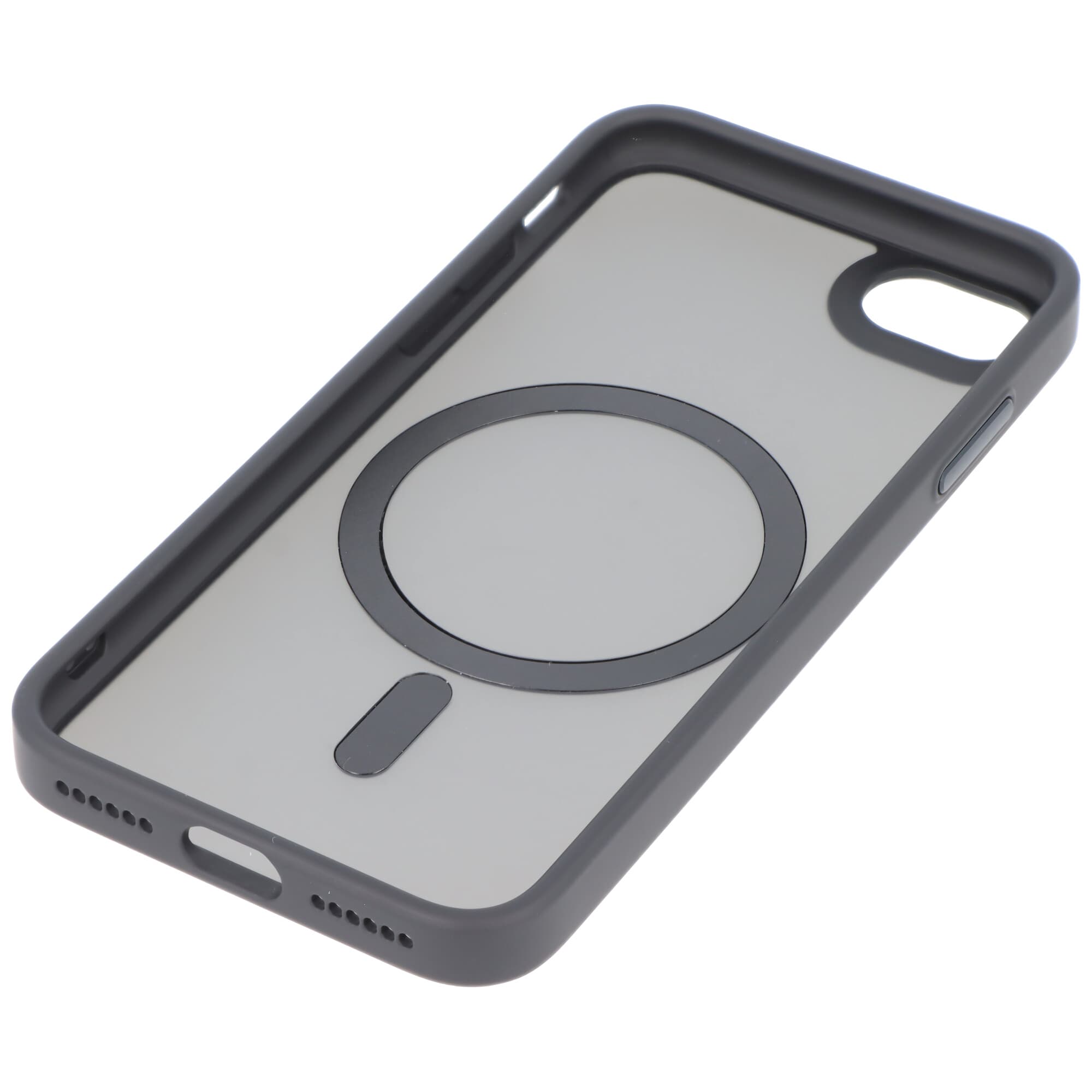 Coque compatible avec Apple iPhone SE3 - noire transparente avec chargement sans fil MagSafe