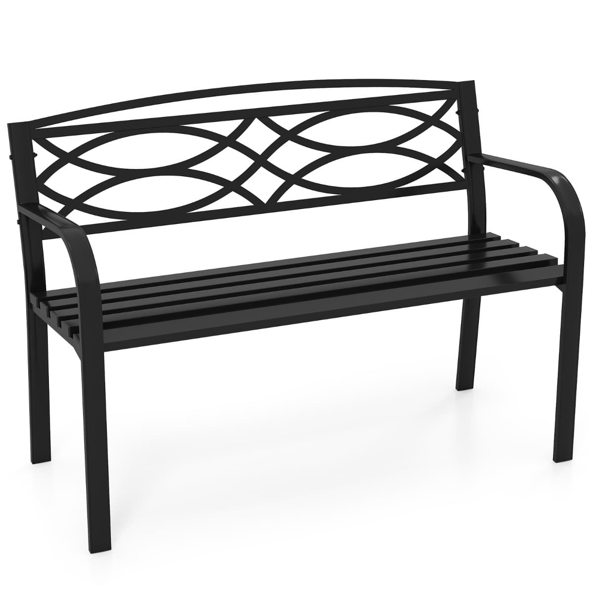 CostwayBanc de Jardin 116CM Amour Métallique Robuste pour 2 Personnes avec Accoudoirs Courbés et Dossier Mobilier de Style Parc Noir