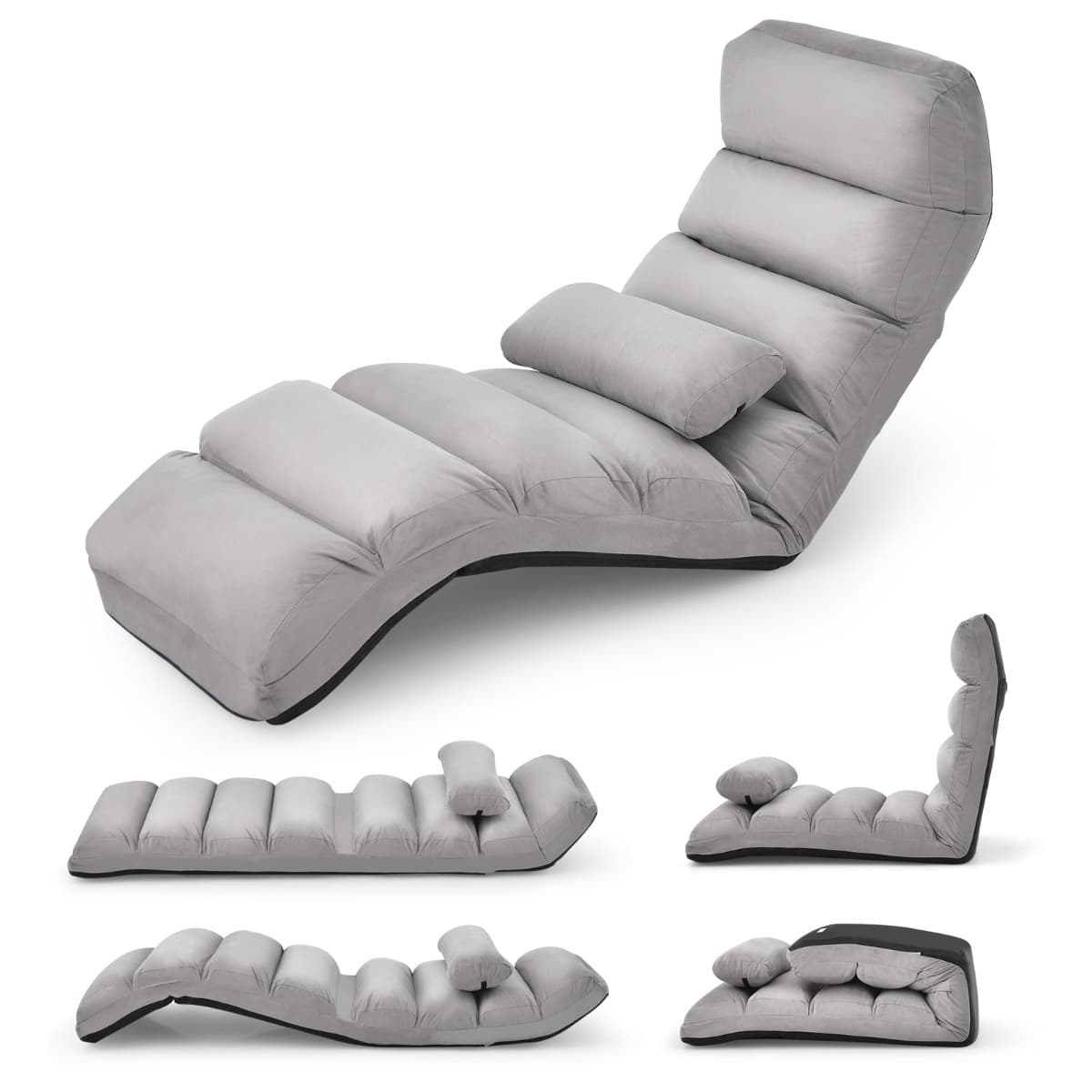 Fauteuil Relax Pliable Réglable sur 5 Positions en Faux Daim Chaise de Sol pour Salon, Mobilier de B