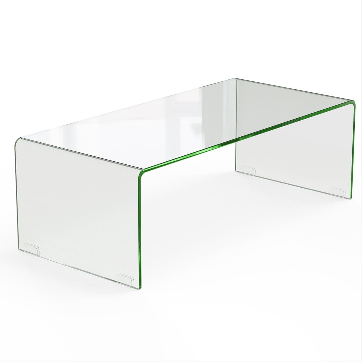 CostwayTable Basse Rectangulaire en Verre Trempé 108x50x35 CM Table de Salon en Forme de U avec Bords Arrondis Lisses Charge 30KG