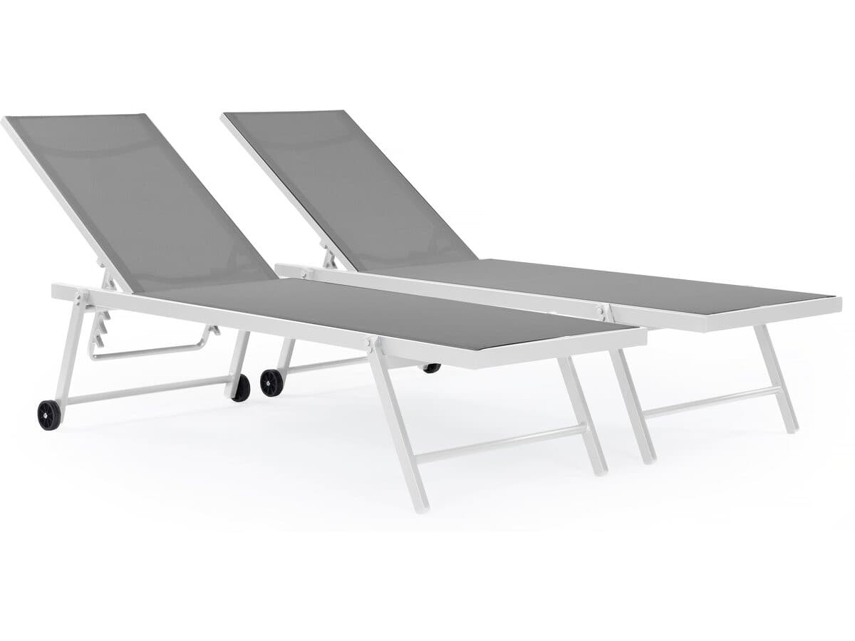 Lot de 2 bains de soleil textilène aluminium "Jolia" - Gris / Blanc