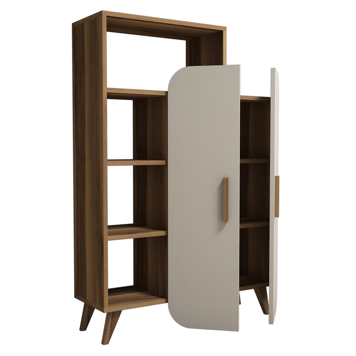 Meuble avec étagère en bois "Form" - 90 x 32 x 132 cm - Crème de noix