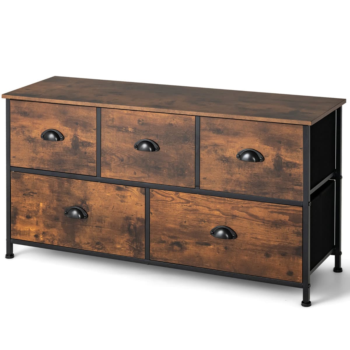 Commode Meuble de Rangement avec 5 Tiroirs Non-Tissés 100 x 30 x 54 cm Cadre en Métal Surface en MDF
