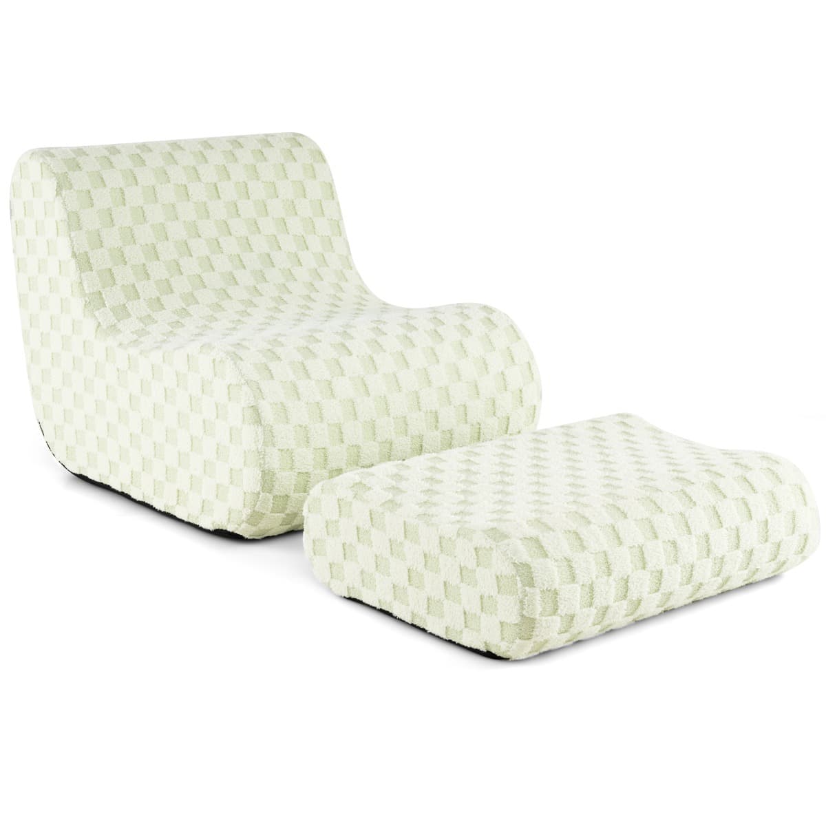 CostwayChaise Pouf avec Ottoman avec Éponge à Haute Élasticité Fond Antidérapant & Housse en Velours Teddy Lavable en Machine Vert