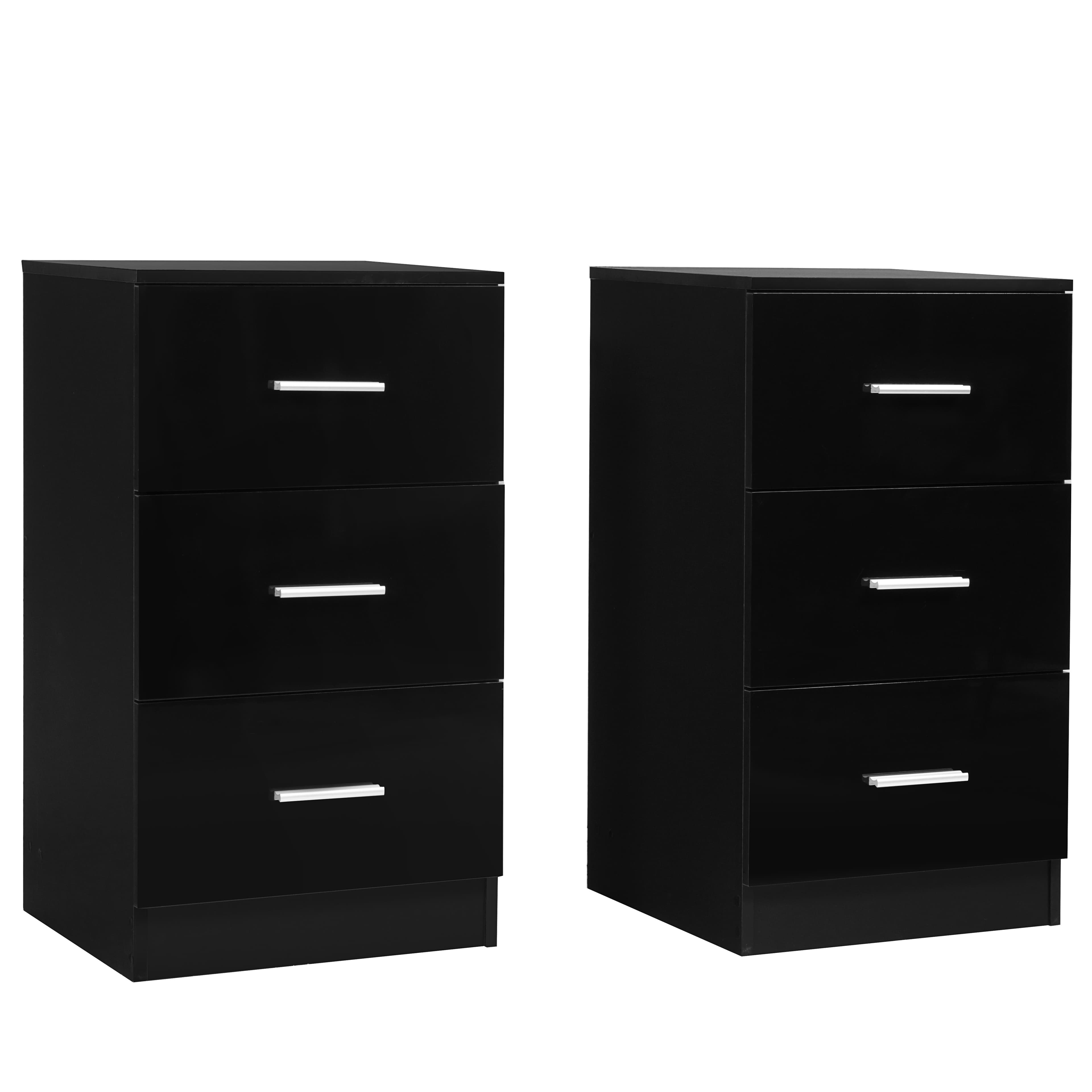 CostwayLot de 2 Tables de Chevet Meuble de Rangement avec 3 Tiroirs Caisson de Bureau Noir