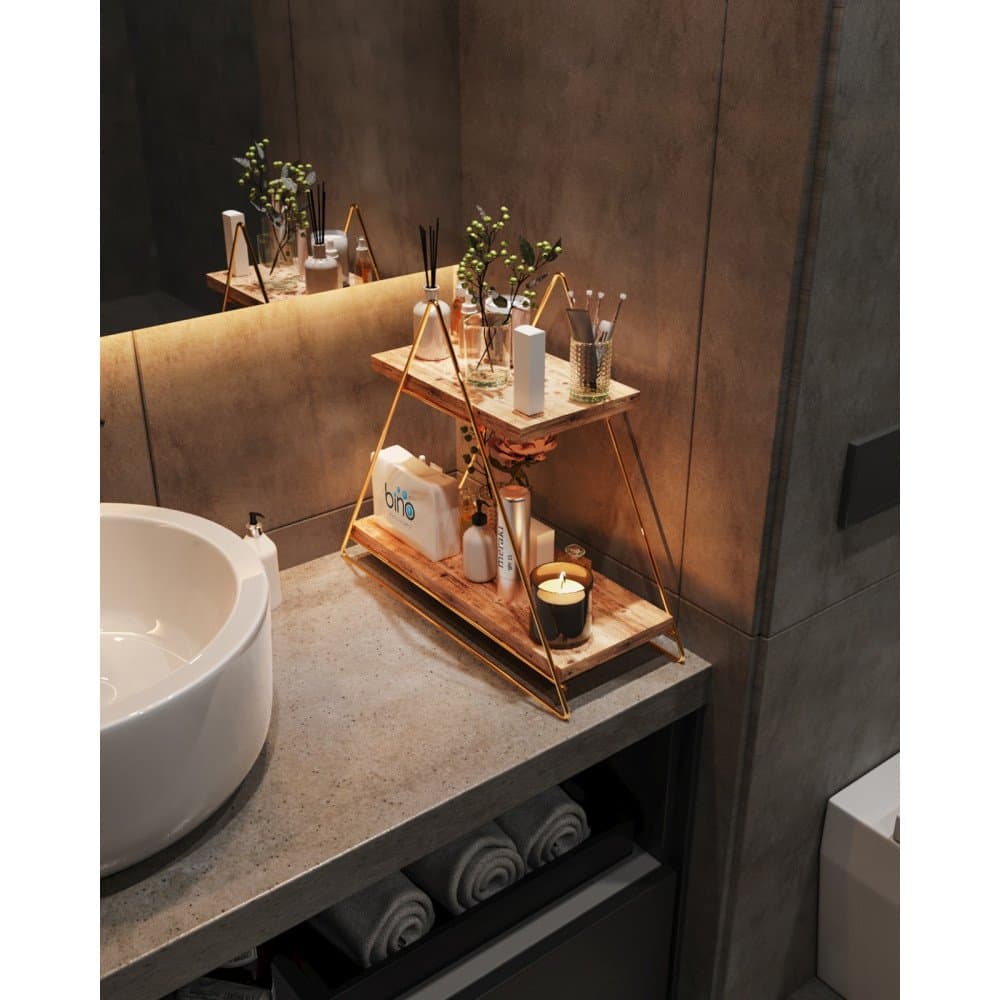 Etagère Bois Massif Marron et Or Masa