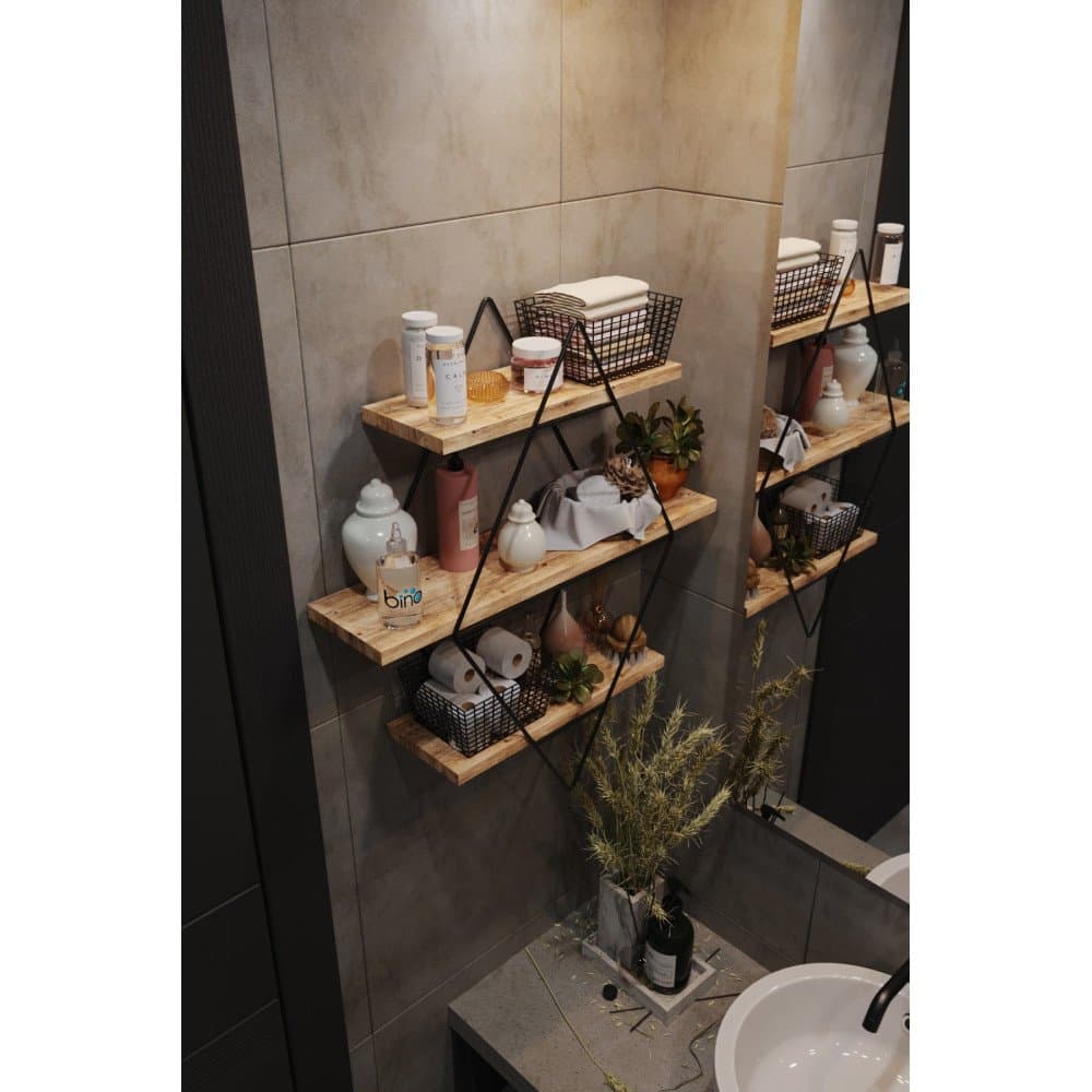 Etagère Bois Massif Noir et Or Prizma