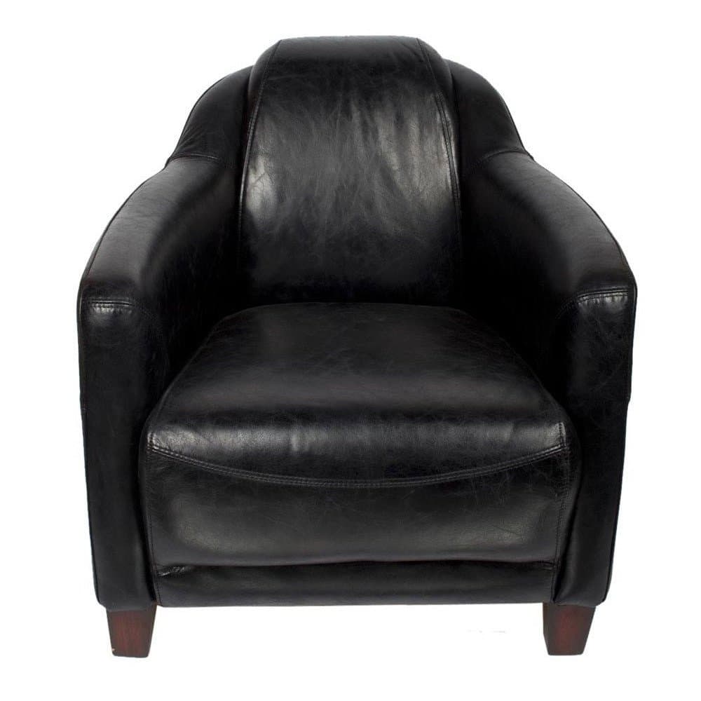 Fauteuil noir en cuir Milord Vintage